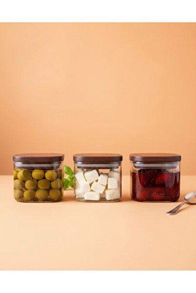 Luca Mia Clara 3-Piece Metal Vacuum Lid Glass Square Storage Container 10 cm