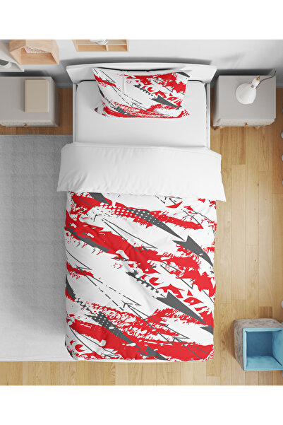 Home Set de lenjerie de pat cu model colorat roșu și alb, imprimat digital 3D...