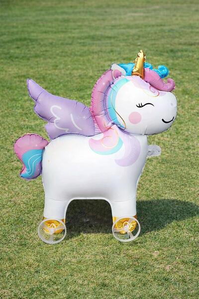 Patladı Gitti Unicorn Temalı Folyo Yürüyen Balon – Tekerlekli Sevimli Unicorn...