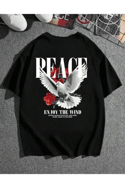 LELVANİ Men's Peace Enjoy the Wind Written Print Tshirt