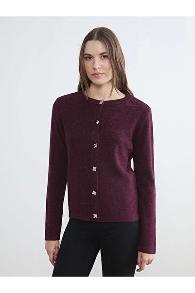 LC Waikiki Burgundy Crew Neck Women's Knitwear Cardigan