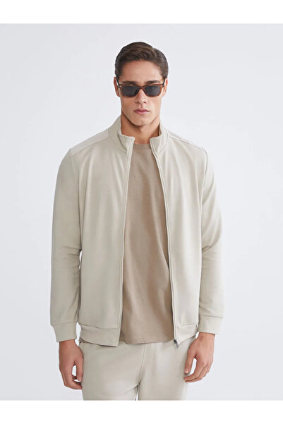 LC Waikiki Beige Mock Neck Men's Zippered Sweatshirt