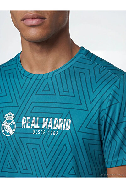 LC Waikiki Zelena okrugla kragna Real Madrid Štampano muška sportska majica