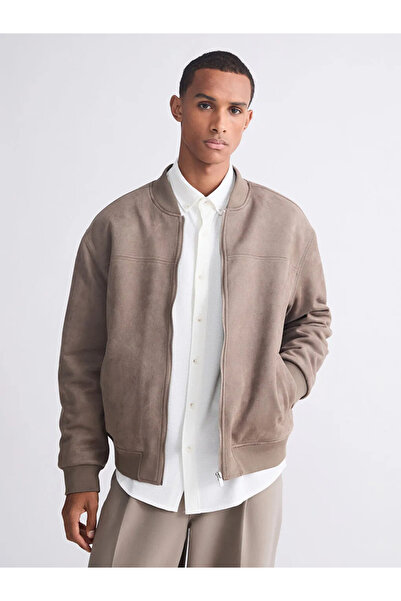 LC Waikiki Brown Comfortable Fit College Collar Men's Suede Coat