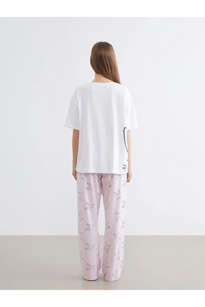 LC Waikiki Pink crew neck Printed women's pajama set