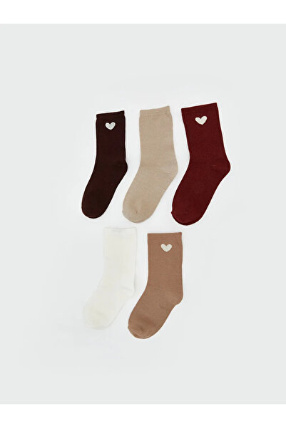 LC Waikiki Brown Heart Printed Women's Socks 5-Piece Set