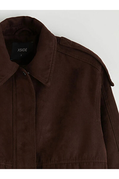 LC Waikiki Brown Shirt Collar Women's Suede Look Coat