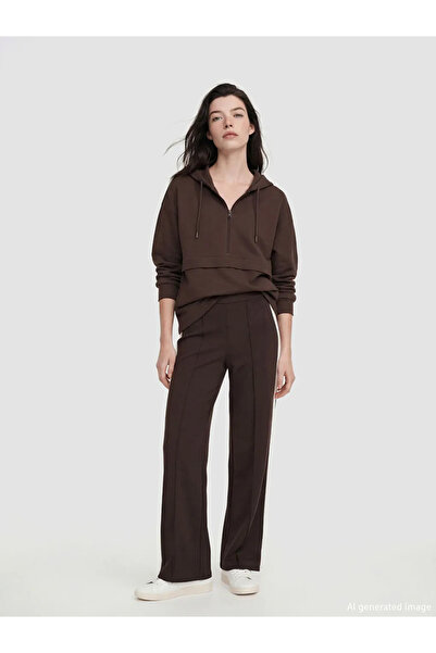 LC Waikiki Brown Wide Leg Women's Sweatpants with Elastic Waist