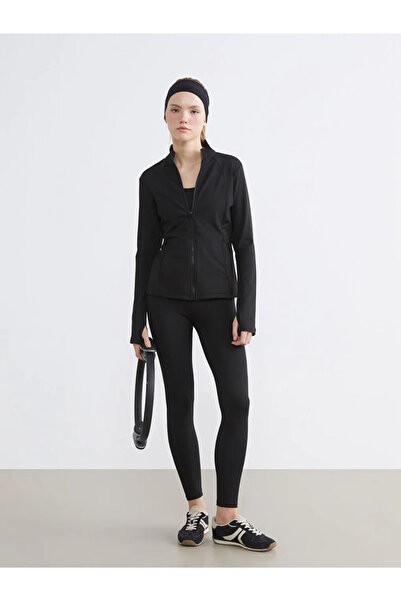 LC Waikiki Black Stand Collar Women's Zippered Sweatshirt