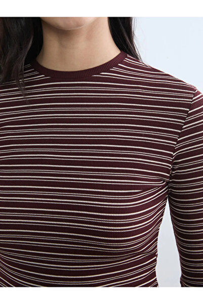 LC Waikiki Γυναικείο κορμάκι σε χρώμα μπορντό με ριγέ λαιμόκοψη