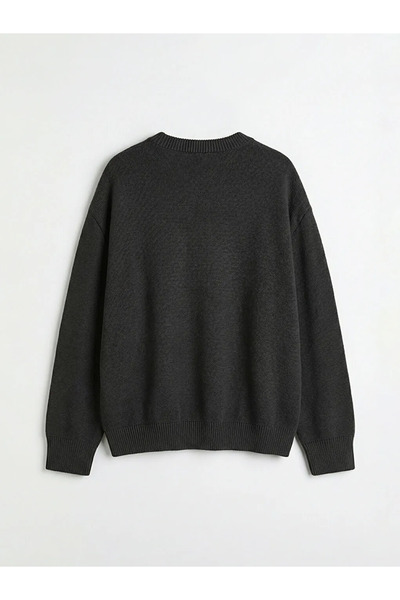 LC Waikiki Anthracite Crew Neck Embossed Men's Knitwear Sweater