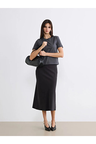 LC Waikiki Γυναικείο T-Shirt Anthracite Crew Neck