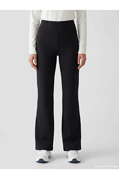 LC Waikiki Μαύρο γυναικείο αθλητικό κολάν ισπανικού τύπου με ελαστική μέση