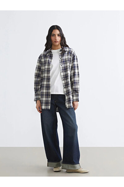 LC Waikiki Синя картата женска дърварска риза туника