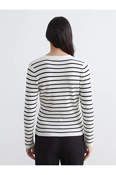 LC Waikiki White v-neck striped women's knit sweater