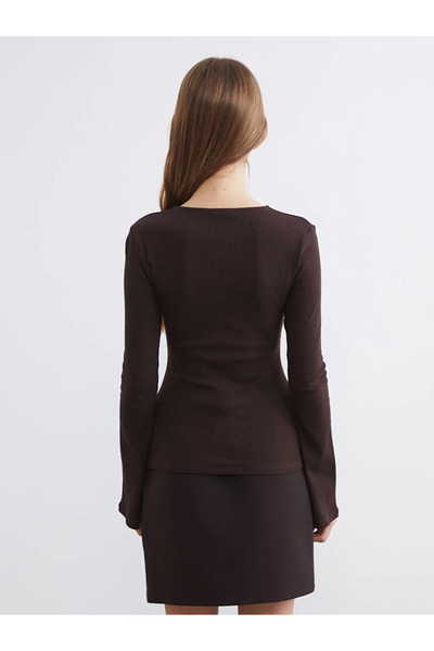 LC Waikiki Καφέ Γυναικείο Κορμάκι με Ισπανικό Μανίκι και Λαιμόκοψη Ποδηλάτου