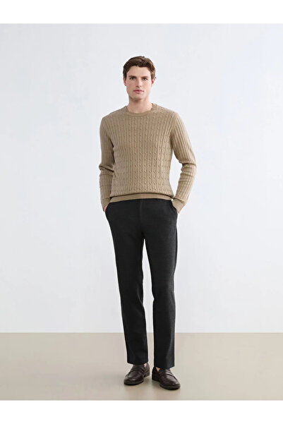 LC Waikiki Beige Crew Neck Knitted Men's Sweater