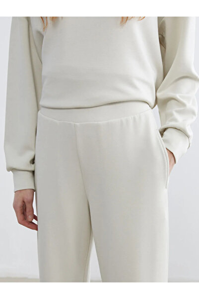 LC Waikiki Μπεζ γυναικεία φόρμα με φαρδιά μπατζάκια και απαλή υφή