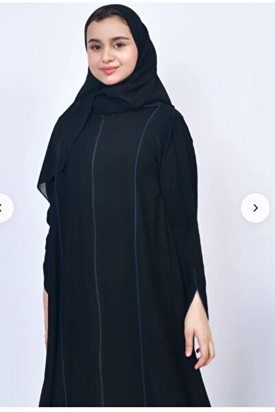 Abay-ti Black abaya with blue trim and a zipper… a strong presence with a mod...