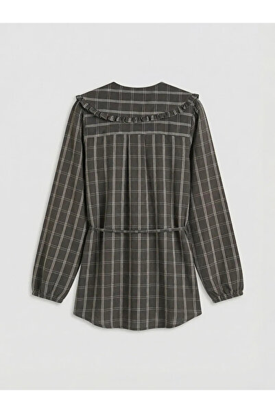LC Waikiki Anthracite Peter Pan collar Plaid Women's Shirt Tunic