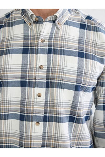 LC Waikiki Ecru Regular Fit Plaid Men's Gabardine Shirt