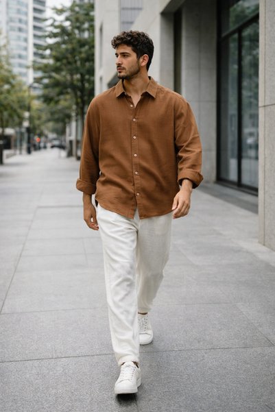 tiggir moda Men's Muslin Fabric Shirt Pants 2-Piece Set