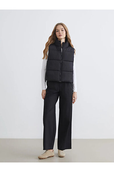 LC Waikiki Black Stand Collar Women's Puffer Vest