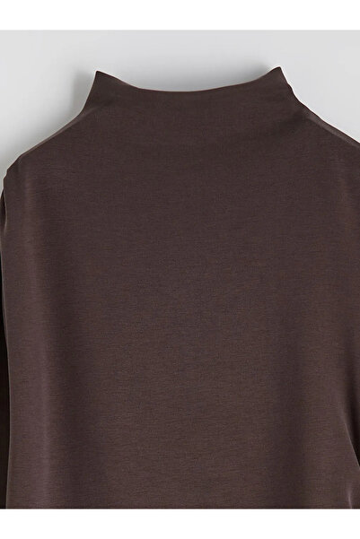 LC Waikiki Brown Mock Neck Shirred Dress