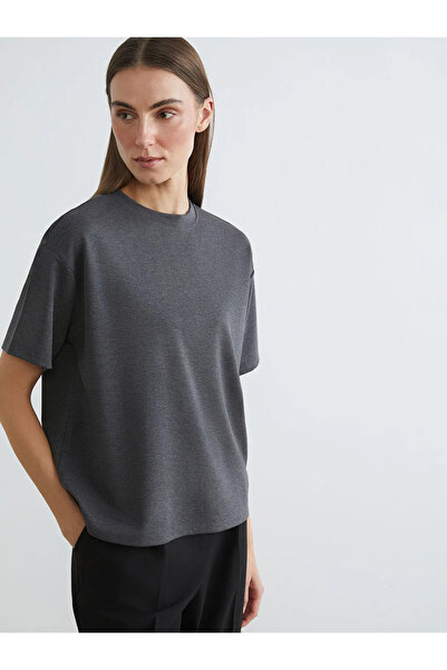 LC Waikiki Γυναικείο μπλουζάκι Anthracite Crew Neck Oversize