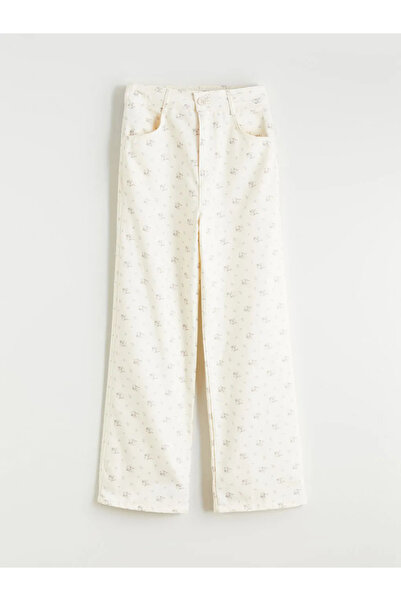 LC Waikiki Bej İspanyol Paça Çiçekli Kız Çocuk Pantolon