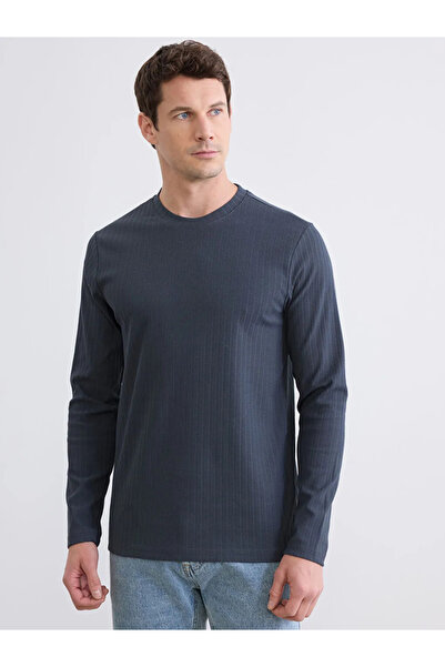 LC Waikiki Ανδρικό μπλουζάκι Anthracite με λαιμόκοψη ποδηλάτου, μακρύ μανίκι ...