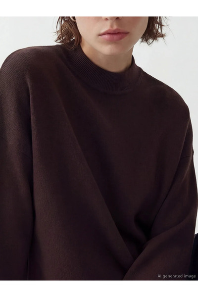 LC Waikiki Brown Stand Collar Women's Knitwear Sweater