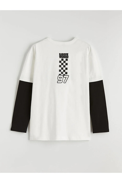 LC Waikiki Тениска с щампа за момче в екрю цвят