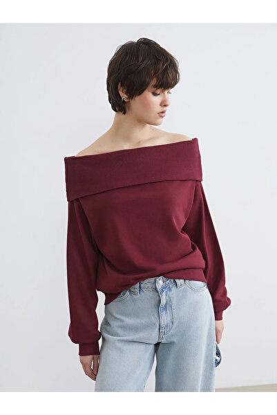 LC Waikiki Hanorac de damă cu decolteu bărcuță, culoare burgundy