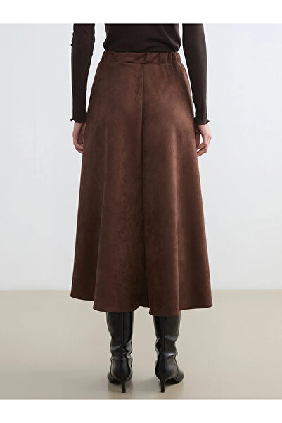 LC Waikiki Brown Elastic Waist Suede Look Skirt