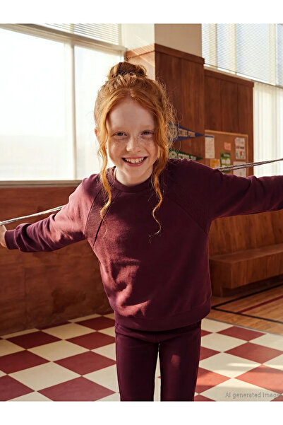 LC Waikiki Hanorac pentru fete, cu guler rotund, moale la atingere, Plum