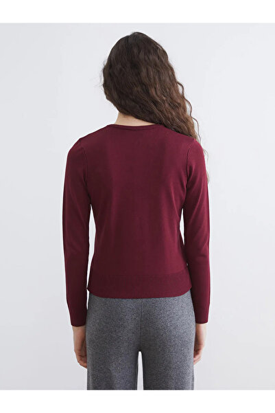 LC Waikiki Burgundy Crew Neck Women's Knitwear Cardigan