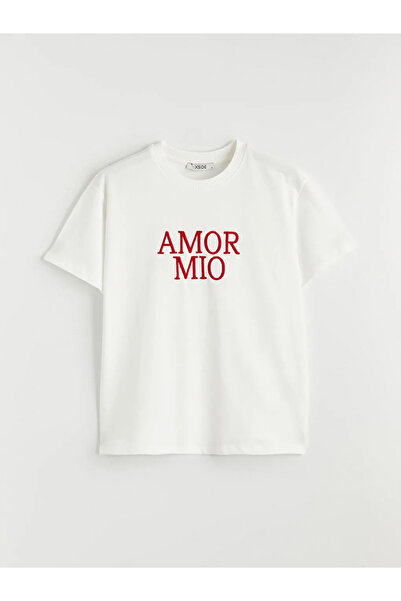 LC Waikiki Ecru Crew Neck Printed Women's T-Shirt