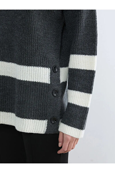 LC Waikiki Tunica tricotată gri pentru femei, cu guler pe jumătate