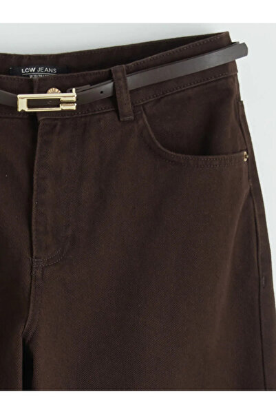 LC Waikiki Kahverengi Beli Kemerli Wİdeleg Kadın Jean Pantolon