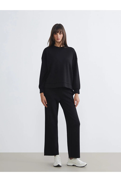 LC Waikiki Black soft touch Oversized women's sweatshirt