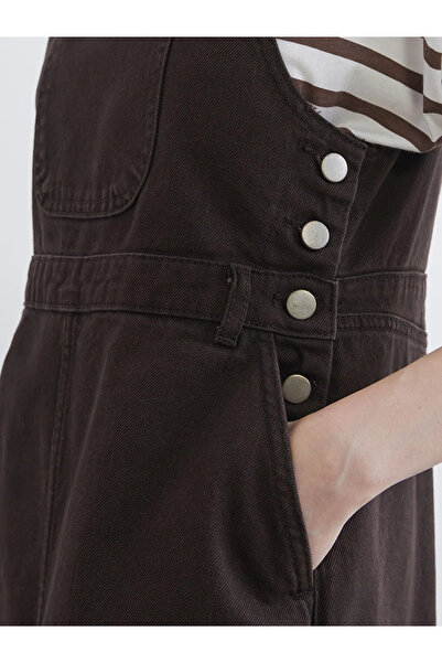 LC Waikiki Brown Square Collar Women's Jean Salopet Dress