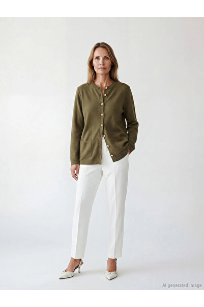 LC Waikiki Green Crew Neck Women's Knitwear Cardigan