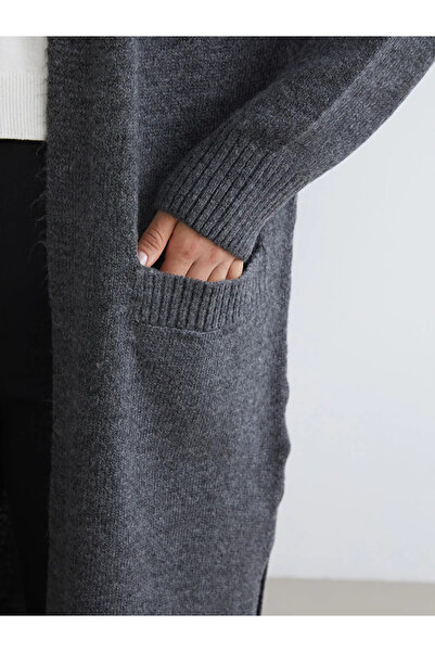 LC Waikiki Gray Shawl Collar Women's Knitwear Cardigan