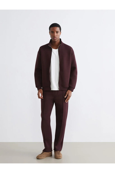 LC Waikiki Bordo Dik Yaka Erkek Fermuarlı Sweatshirt