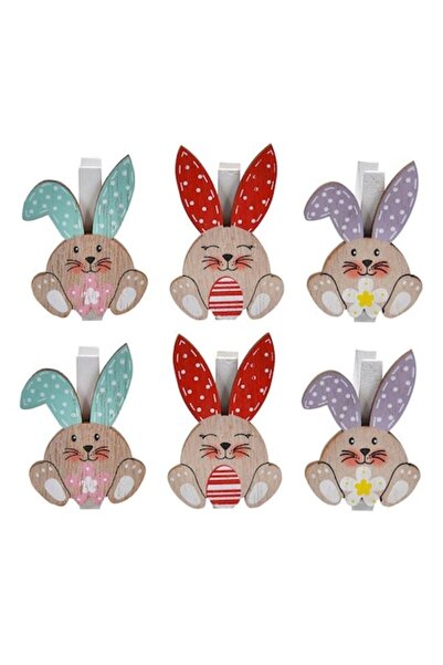OEM Decorative Wooden Clips Colorful Rabbits 5cm - 6pcs