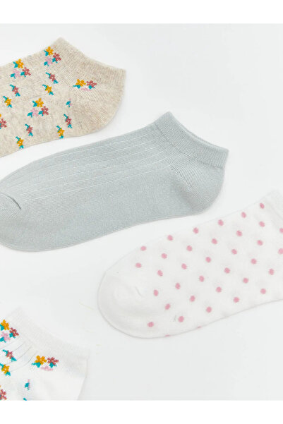 LC Waikiki Дамски чорапи до глезена с шарка в екрю, комплект от 5