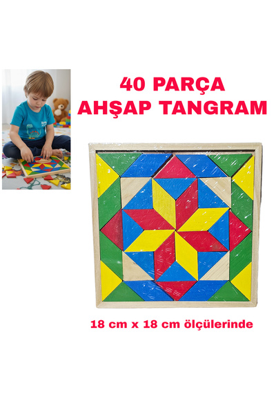 direkstoktan Ahşap Tangram Akıl Oyunları 40 Parça - Çocuklar İçin Zeka Gelişt...
