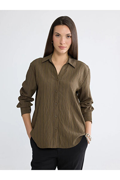 LC Waikiki Brown Striped Women's Shirt
