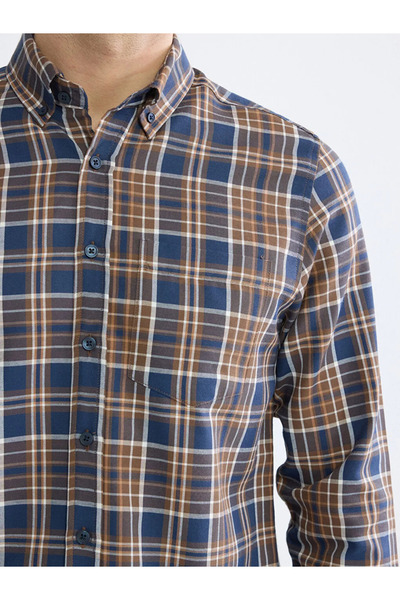 LC Waikiki Brown Regular Fit Plaid Patterned Gabardine Men's Shirt